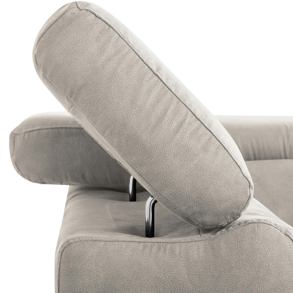 ECKSOFA SONO in Lederlook Hellgrau Armteilverstellung, Kopfteilverstellung  210/265 cm  - Chromfarben/Hellgrau, Design, Textil/Metall (210/265cm) - Livetastic