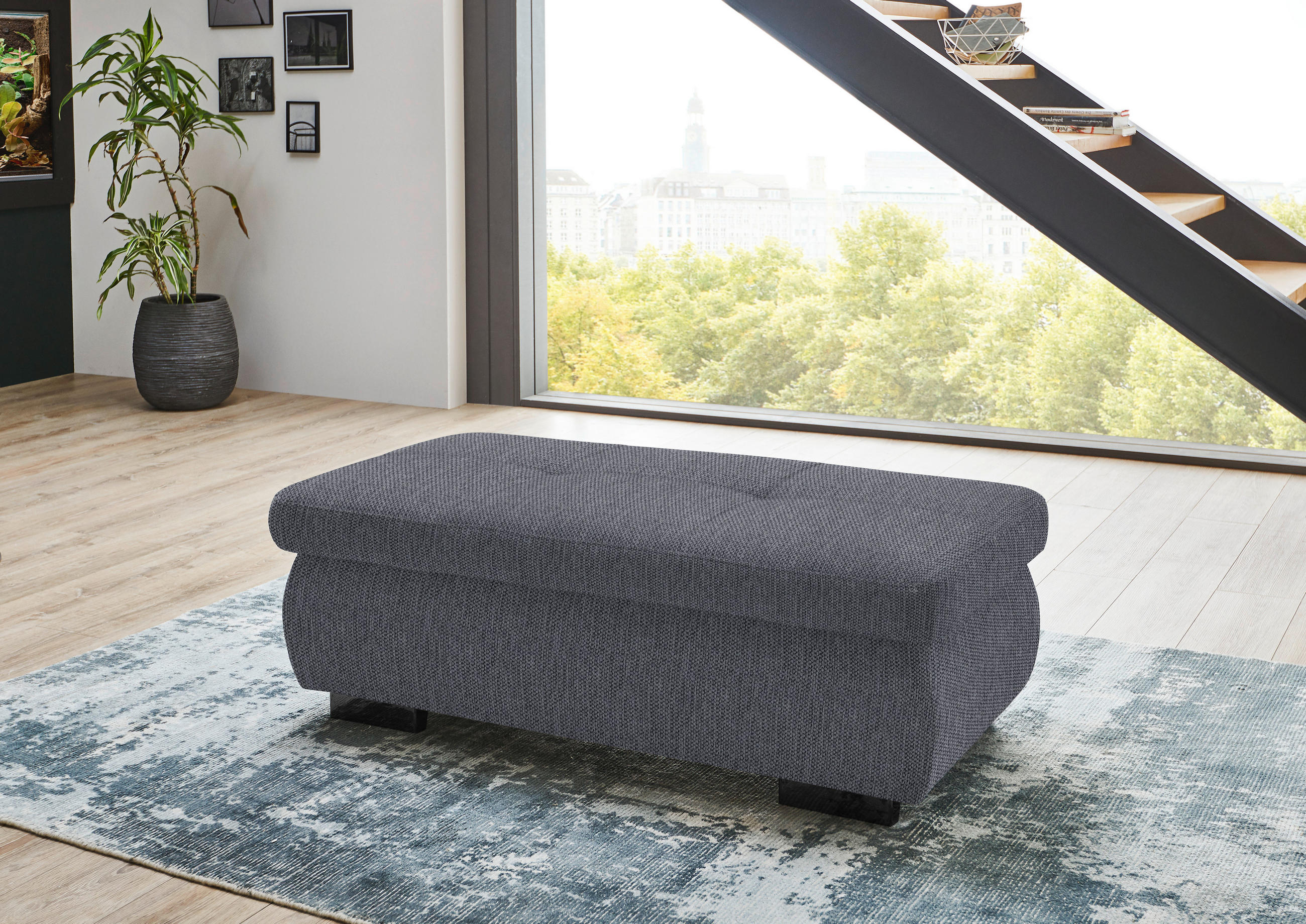 HOCKER in Textil Anthrazit  - Anthrazit/Schwarz, Design, Textil/Metall (138/44/67cm) - Beldomo Style