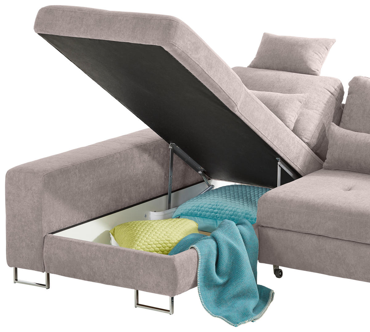 ECKSOFA Beige Flachgewebe  - Beige, Design, Textil/Metall (188/260cm) - Hom`in
