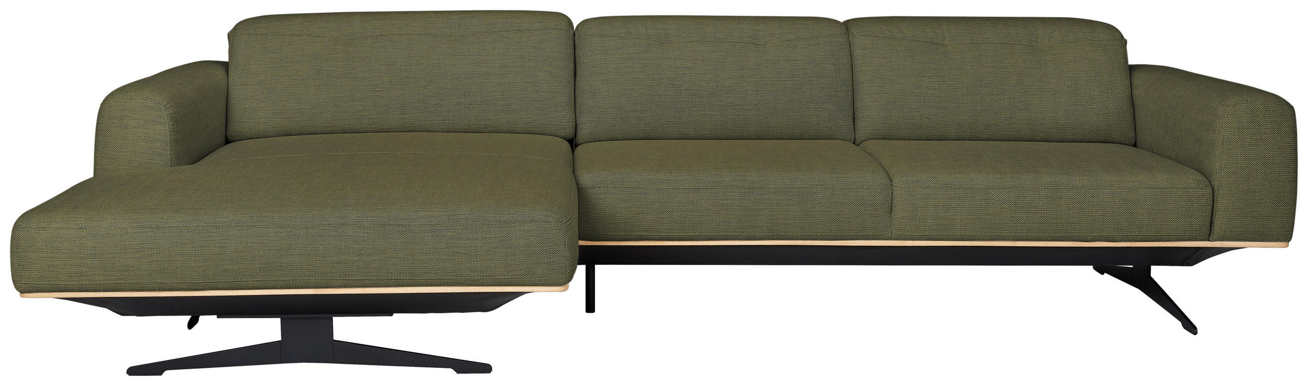 ECKSOFA in Struktur Olivgrün  - Eichefarben/Schwarz, Design, Holz/Textil (163/305cm) - Novel