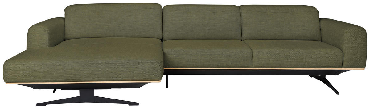 ECKSOFA in Struktur Olivgrün  - Eichefarben/Schwarz, Design, Holz/Textil (163/305cm) - Novel