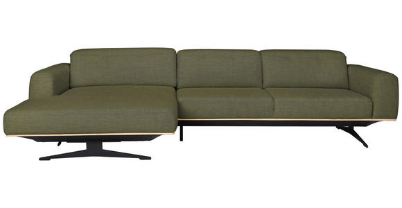 ECKSOFA in Struktur Olivgrün  - Eichefarben/Schwarz, Design, Holz/Textil (163/305cm) - Novel