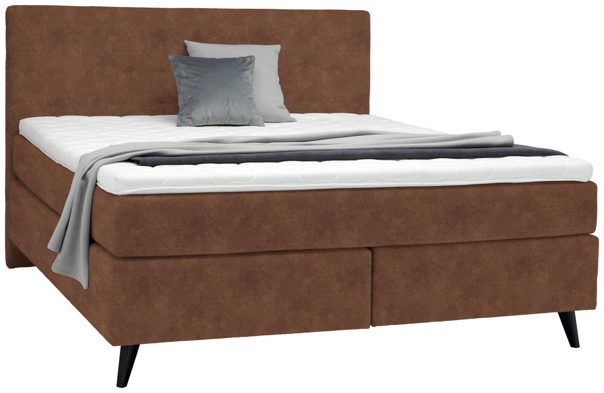 BOXSPRINGBETT 200/200 cm  in Cognac  - Cognac/Schwarz, KONVENTIONELL, Holz/Textil (200/200cm) - Voleo