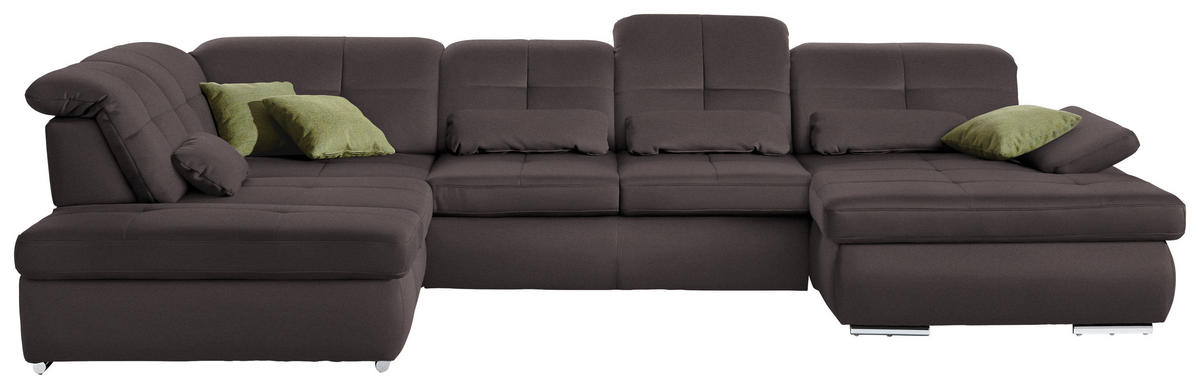 WOHNLANDSCHAFT  in Mikrofaser Dunkelbraun  - Chromfarben/Dunkelbraun, Design, Textil (260/371/195cm) - Beldomo Style