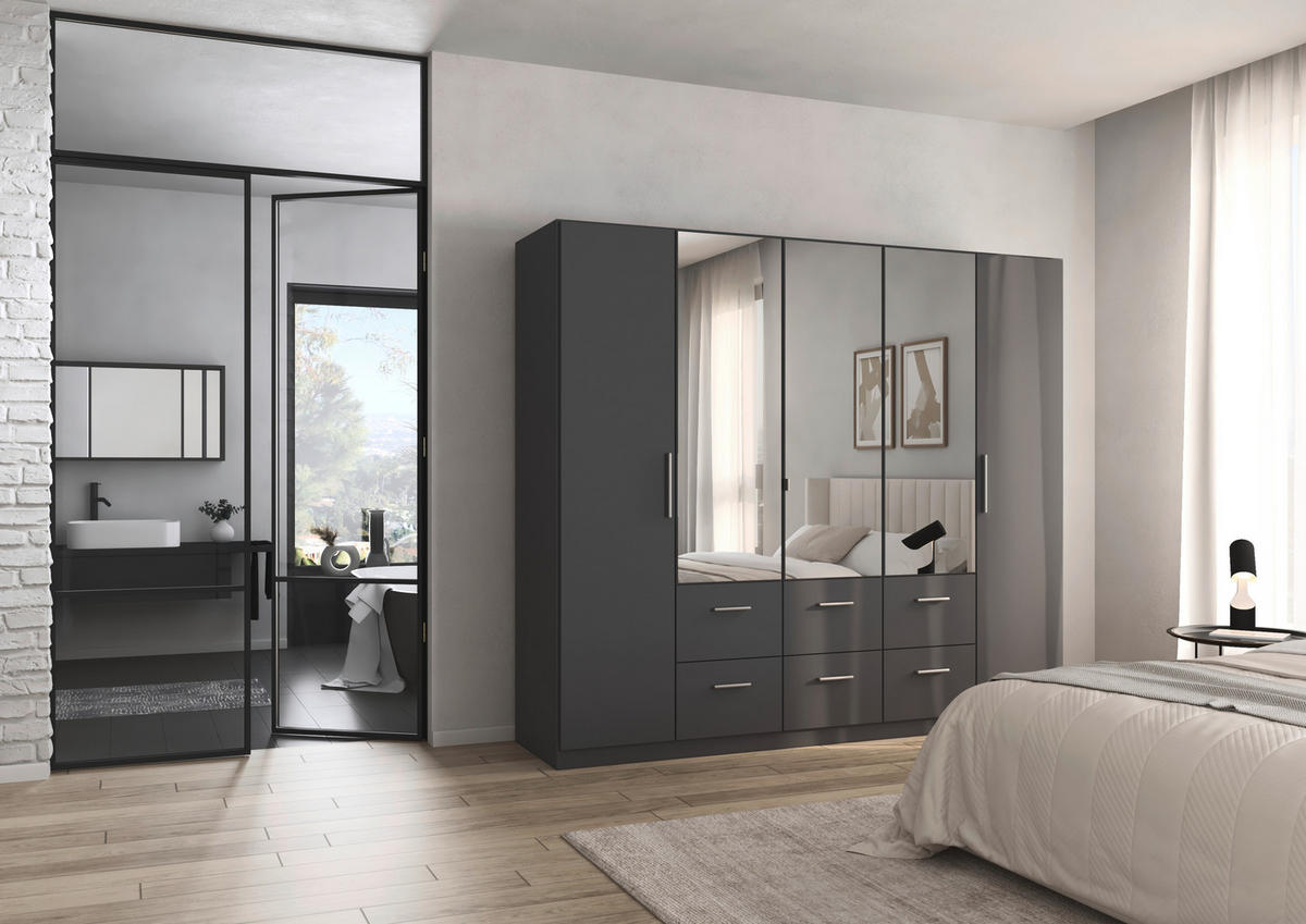 DREHTÜRENSCHRANK 226/197/54 cm,  in Grau, 5-türig  - Alufarben/Grau, KONVENTIONELL, Glas/Holzwerkstoff (226/197/54cm) - home24