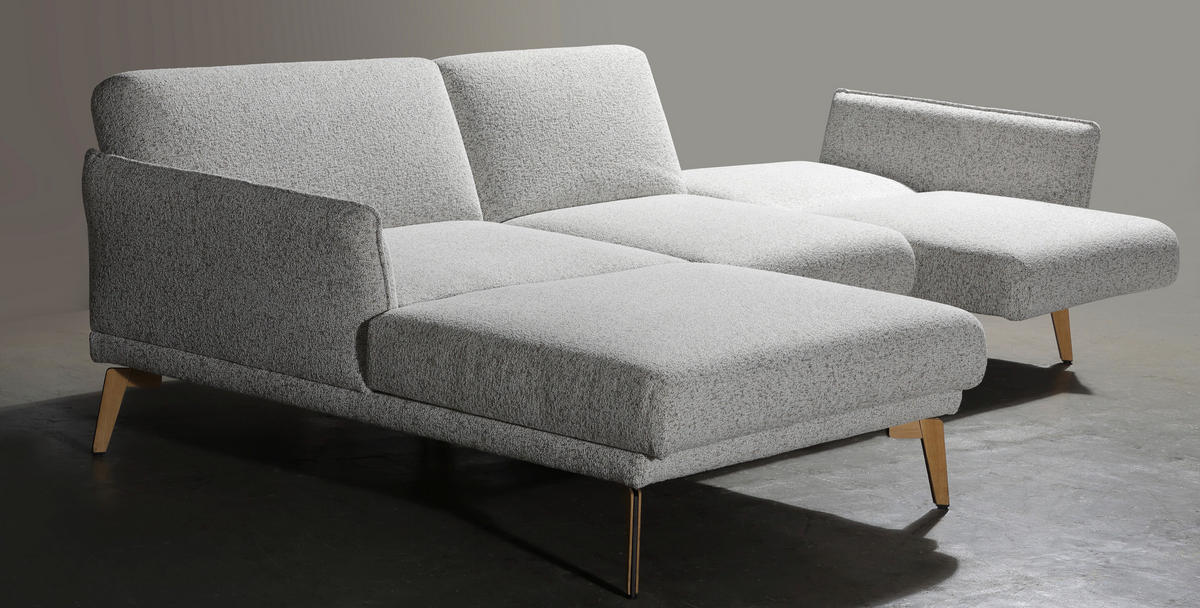 ECKSOFA  in Flachgewebe Creme, Hellgrau  - Eichefarben/Creme, Design, Holz/Textil (164/289cm) - Valnatura