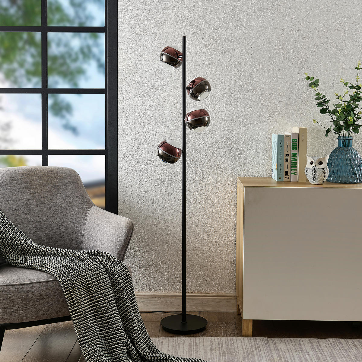 LED-STEHLEUCHTE Easy 32/149 cm   - Schwarz/Kupferfarben, Design, Glas/Kunststoff (32/149cm) - Dieter Knoll