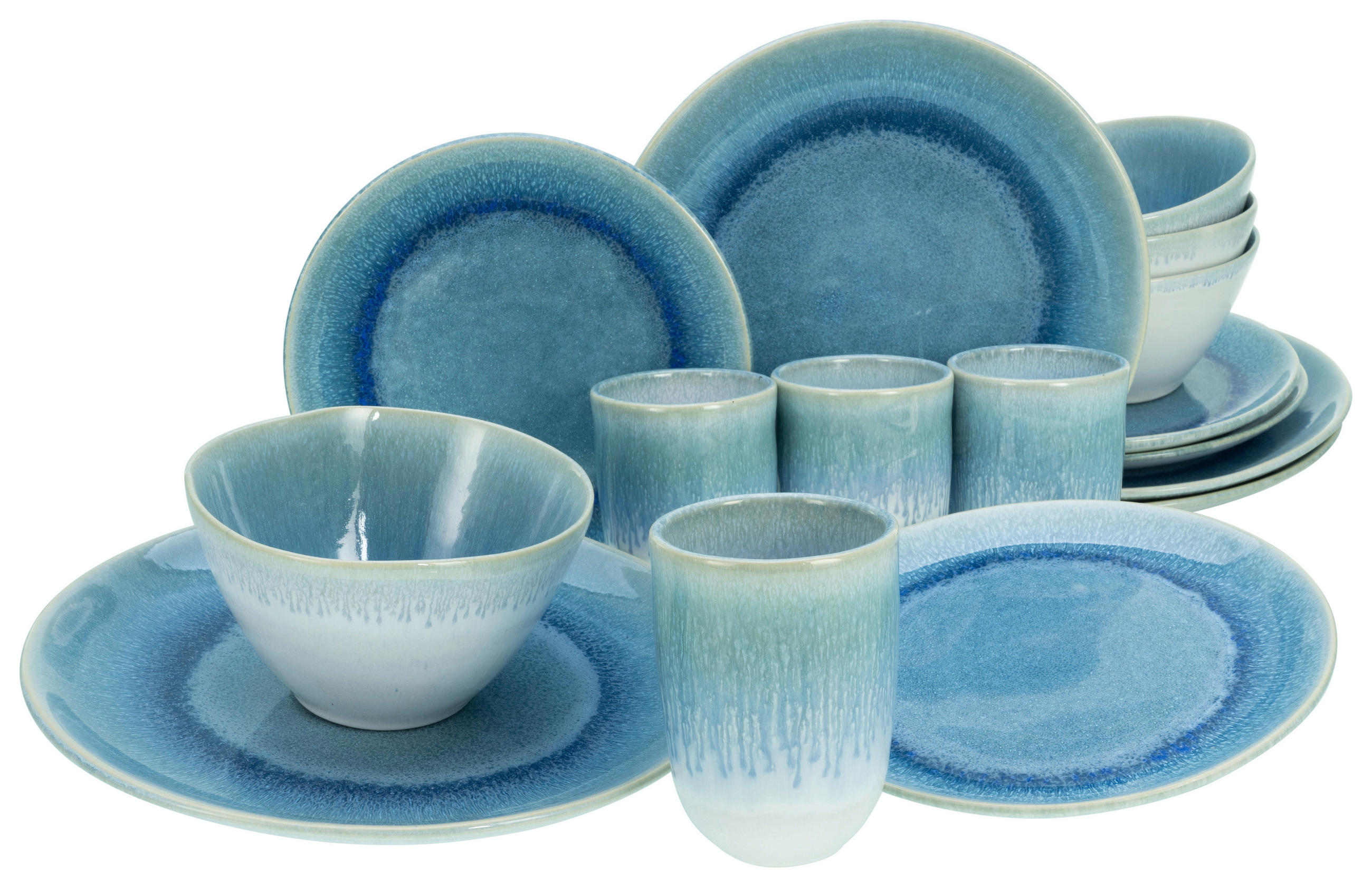 KOMBISERVICE Blau, Weiß 16-teilig Aquarius  - Blau/Weiß, Trend, Keramik (41/35/34cm) - Creatable