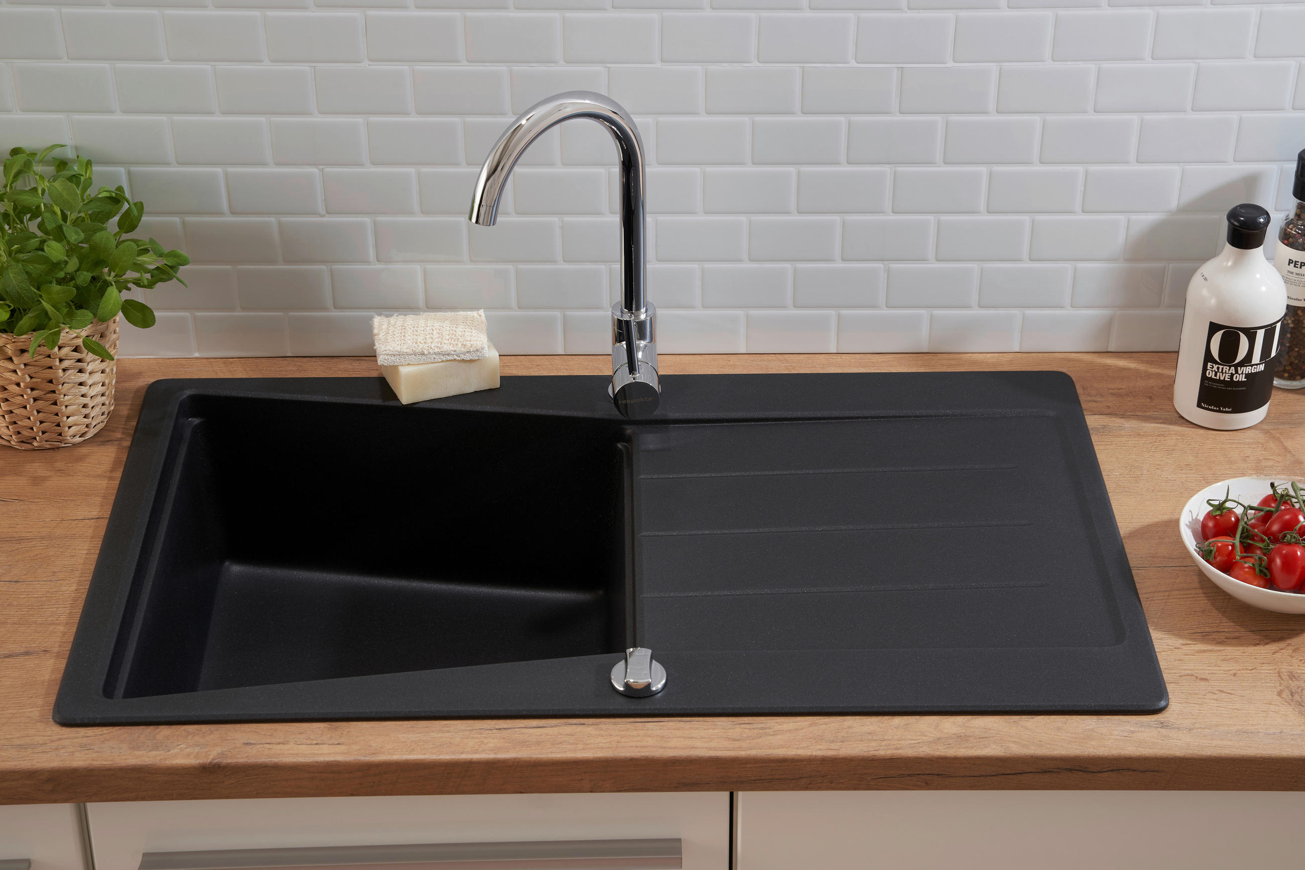 SPÜLE 1725SEATTLE86X50S  - Schwarz, Trend, Stein (86/20/50cm) - Respekta