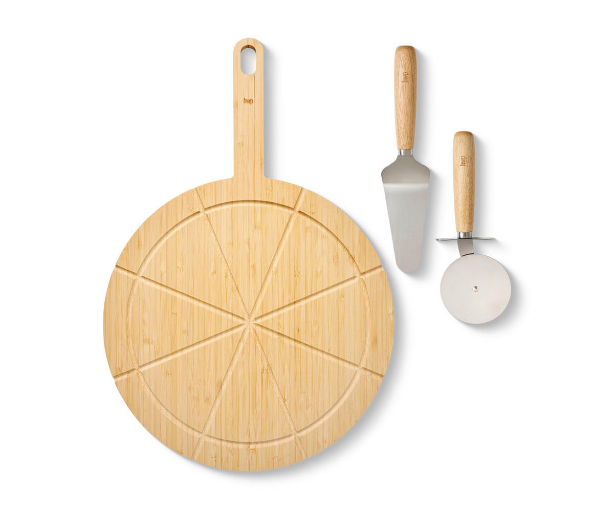 PIZZASET  - Edelstahlfarben/Naturfarben, Basics, Holz/Metall - Homeware Profession.