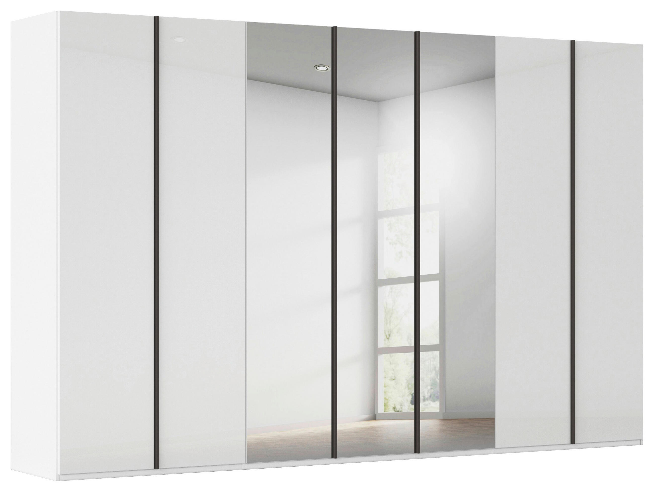 DREHTÜRENSCHRANK 350/223/61 cm,  in Weiß, 7  - Graphitfarben/Weiß, Basics, Glas/Holzwerkstoff (350/223/61cm) - Novel