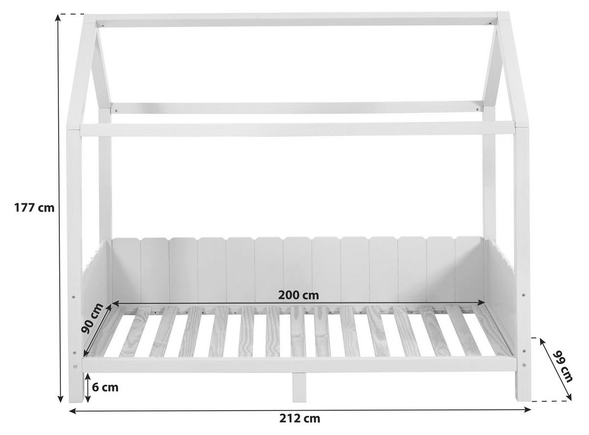 HAUSBETT 90/200 cm,  in Weiß, Lattenrost  - Naturfarben/Weiß, LIFESTYLE, Holz (90/200cm) - MID.YOU