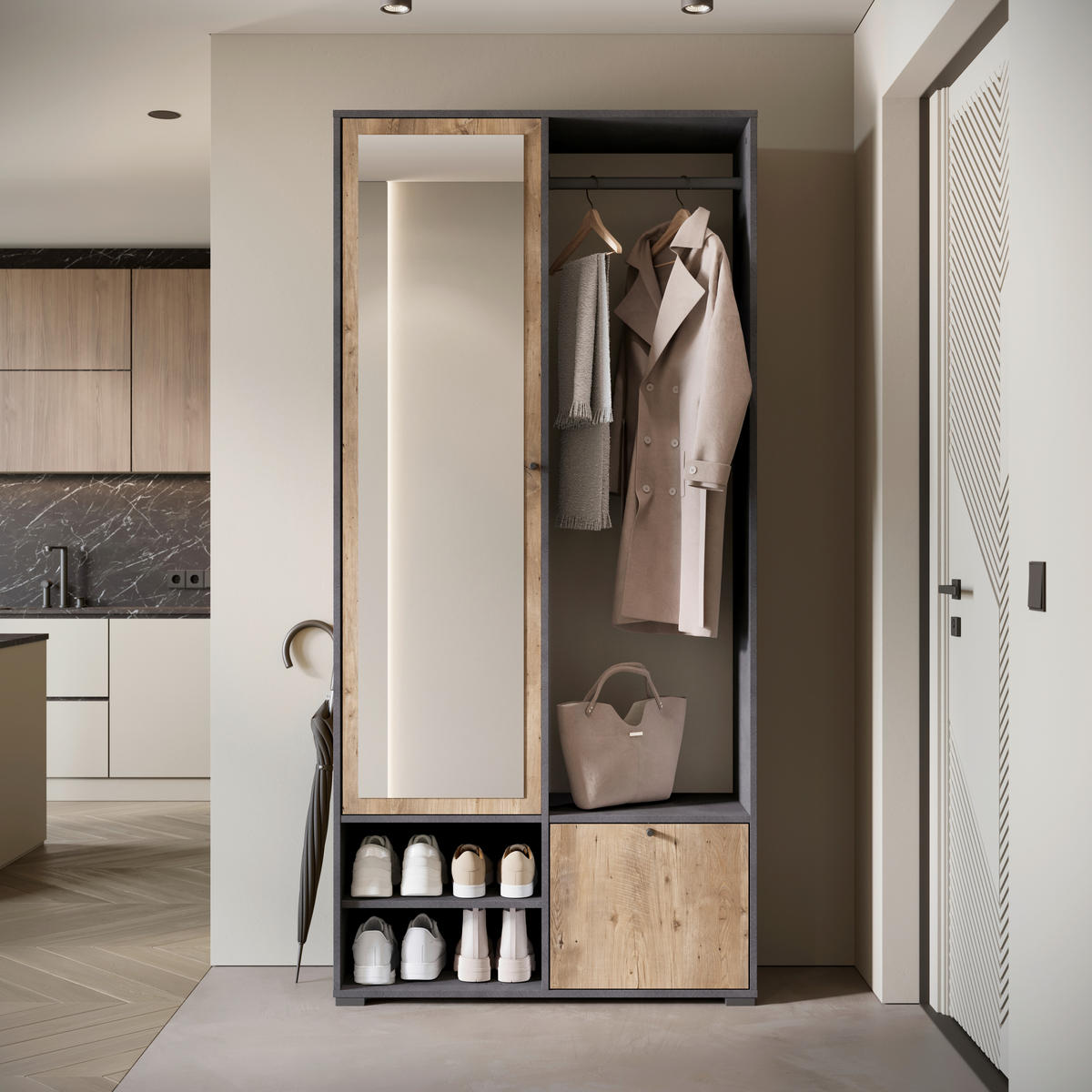 GARDEROBE  in 90/190/33 cm  - Kastanieneichefarben/Anthrazit, Trend, Holzwerkstoff (90/190/33cm)