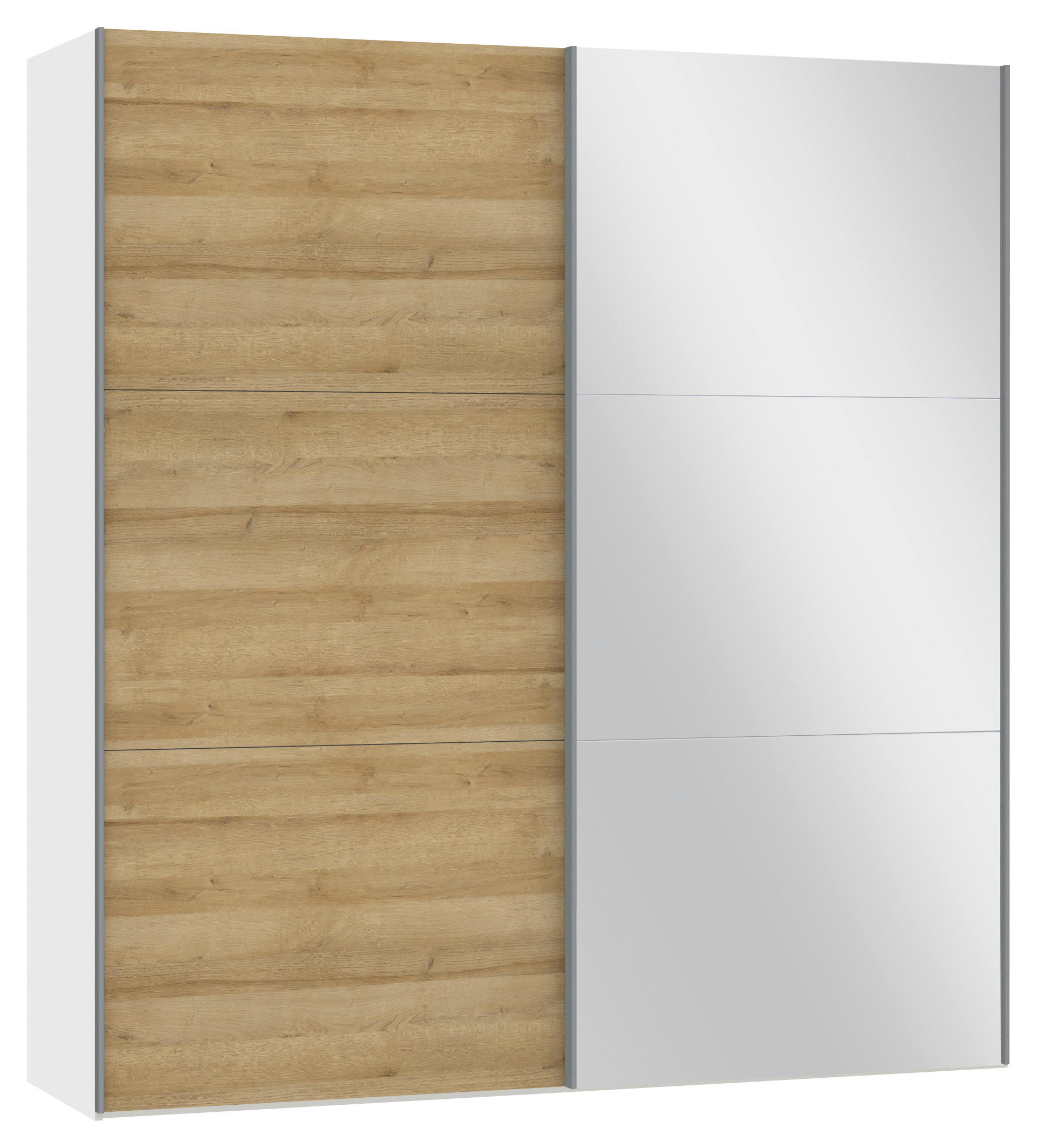 SCHWEBETÜRENSCHRANK 203/220/65 cm 2-türig Weiß, Eichefarben  - Eichefarben/Silberfarben, Design, Glas/Holzwerkstoff (203/220/65cm) - Jutzler