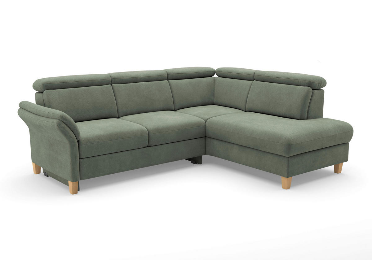 ECKSOFA GLENDALE E Dunkelgrün Flachgewebe  - Dunkelgrün/Eichefarben, KONVENTIONELL, Holz/Textil (247/193cm) - Sit & More