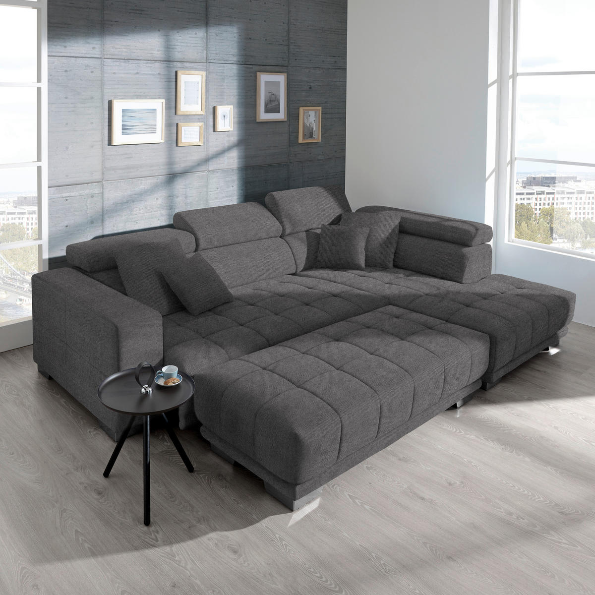 ECKSOFA Mikrofaser Grau  - Chromfarben/Grau, Design, Textil/Metall (301/207cm) - Xora