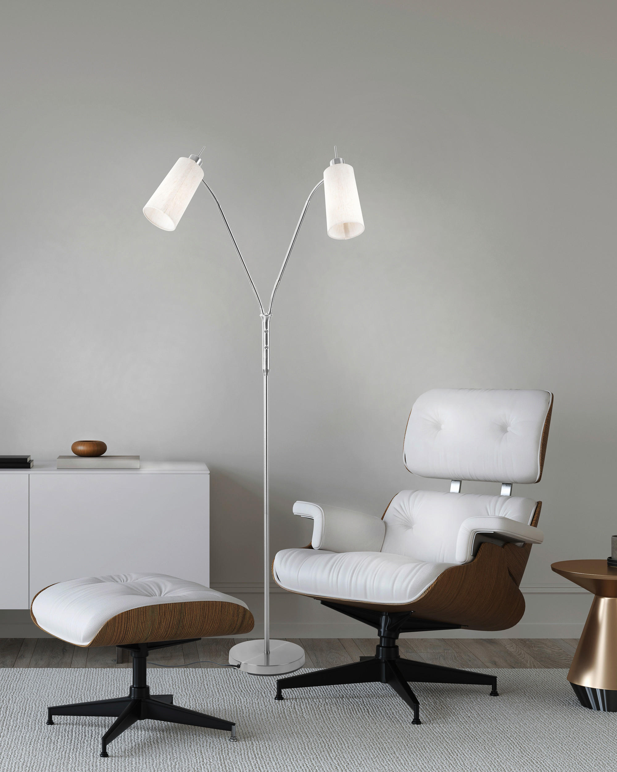 STEHLEUCHTE 66,2/66,2/158 cm    - Beige/Nickelfarben, Basics, Kunststoff/Textil (66,2/66,2/158cm) - Globo