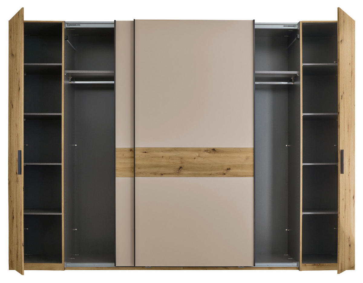 KOMBISCHRANK 312/225/61 cm 4-türig  - Kaschmir/Schwarz, Design, Holzwerkstoff/Metall (312/225/61cm) - Xora
