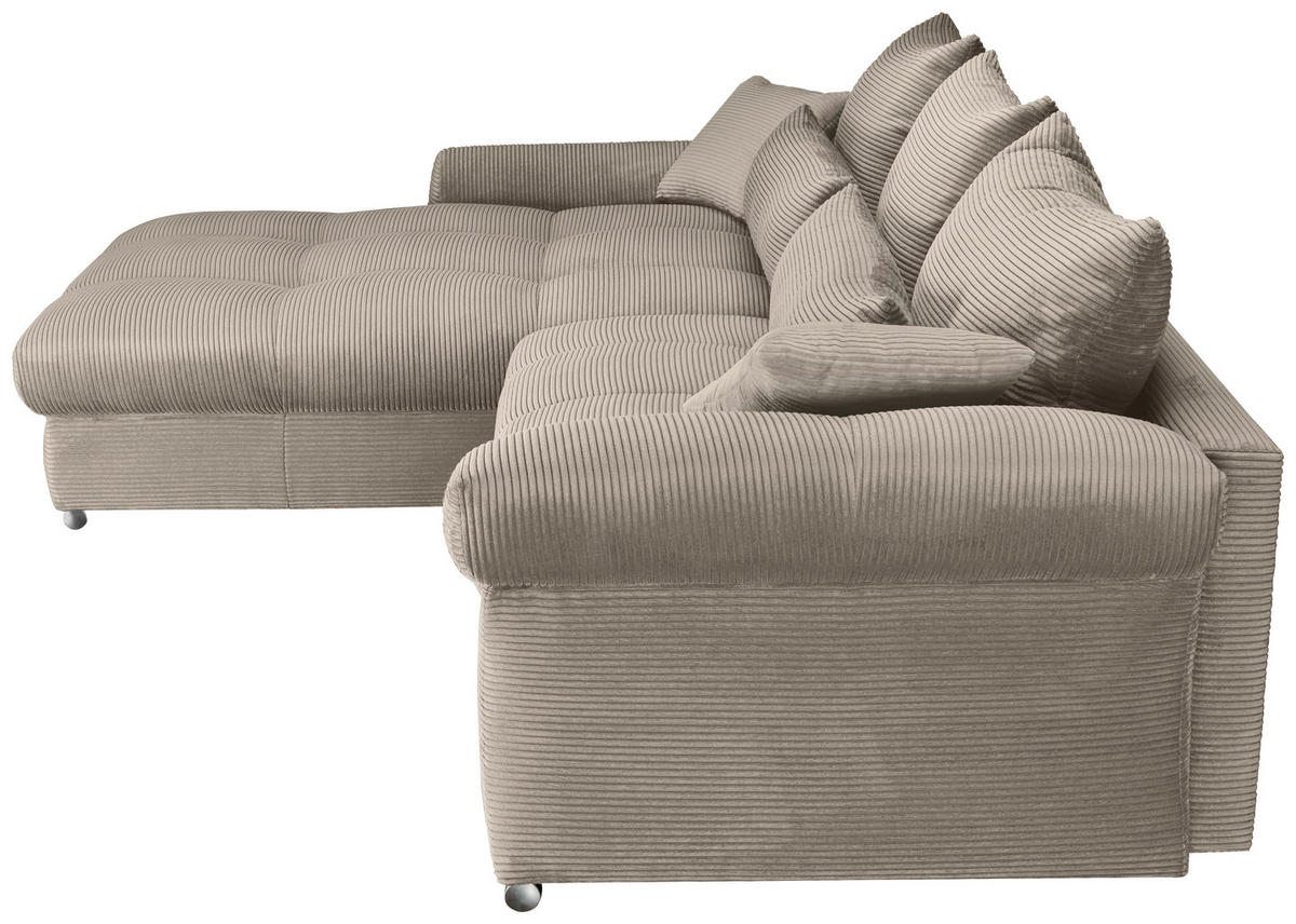 ECKSOFA Taupe Cord  - Taupe/Chromfarben, KONVENTIONELL, Textil/Metall (225/335cm) - Carryhome
