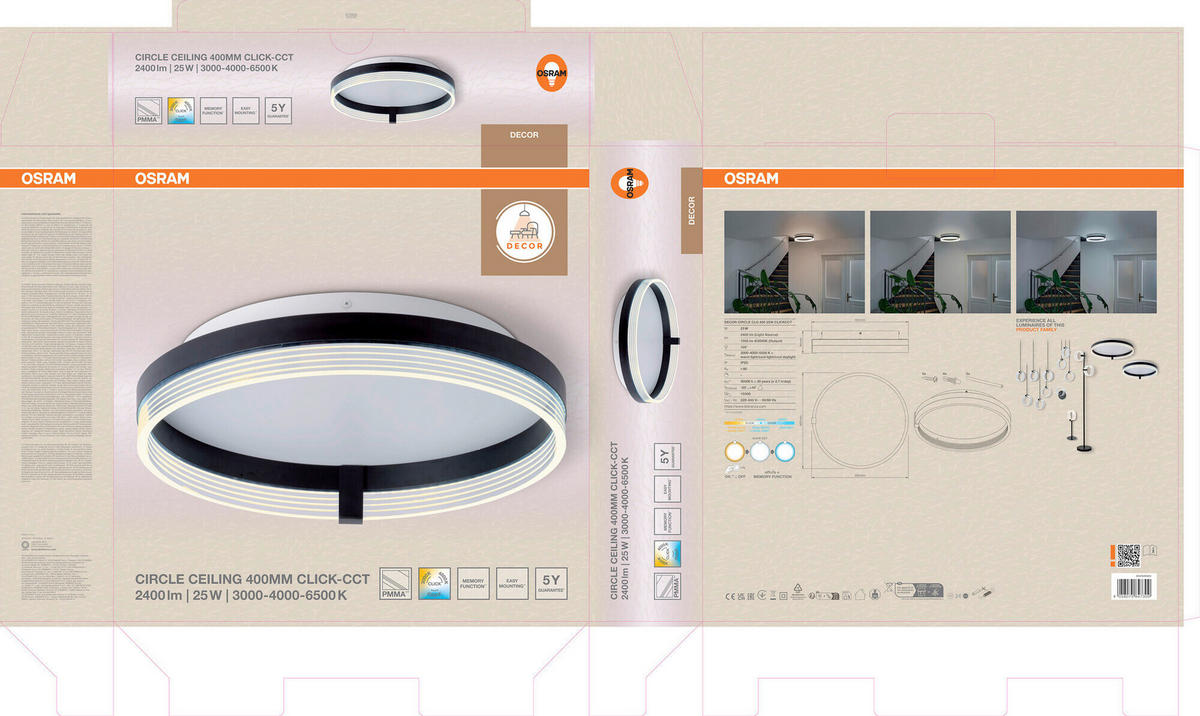 LED-DECKENLEUCHTE 40/9,4 cm   - Schwarz, Design, Kunststoff (40/9,4cm) - Osram
