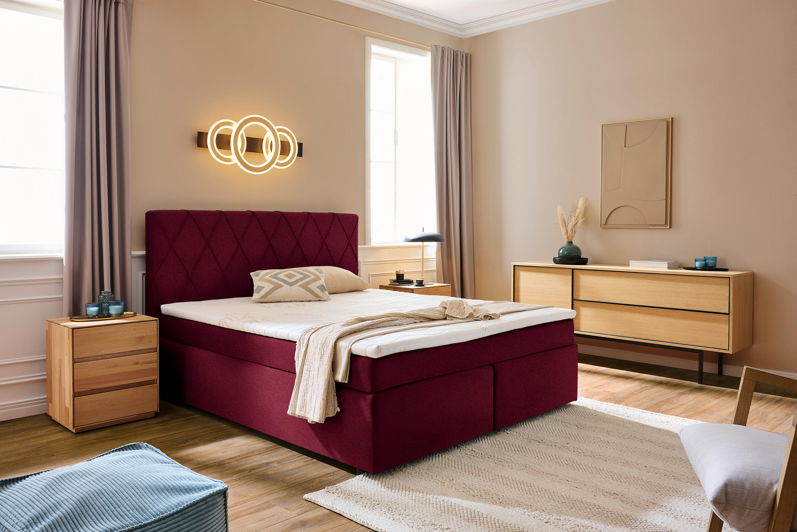 BOXSPRINGBETT 160/200 cm  in Rot  - Rot/Schwarz, Design, Holzwerkstoff/Kunststoff (160/200cm) - Xora
