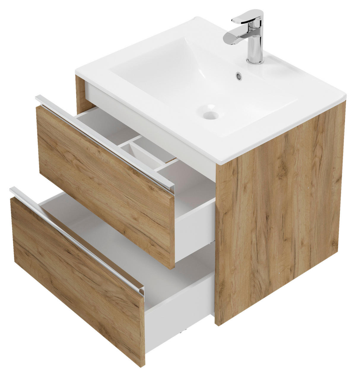 WASCHTISCHKOMBI 60 cm  - Chromfarben/Eichefarben, MODERN, Keramik/Holzwerkstoff (60cm) - MID.YOU
