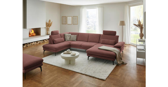 WOHNLANDSCHAFT  in Chenille, Flachgewebe Weinrot  - Weinrot/Schwarz, Design, Textil/Metall (208/344/180cm) - Dieter Knoll