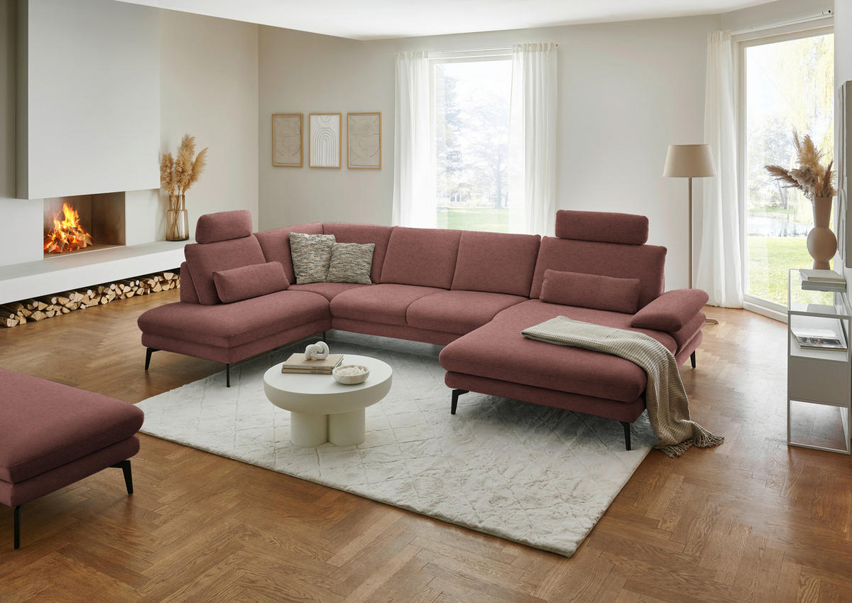 WOHNLANDSCHAFT  in Chenille, Flachgewebe Weinrot  - Weinrot/Schwarz, Design, Textil/Metall (208/344/180cm) - Dieter Knoll