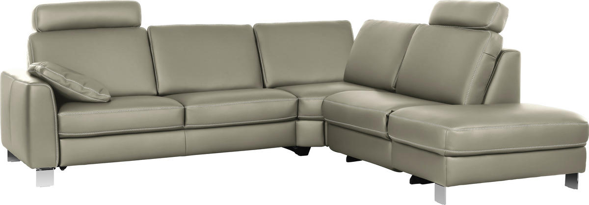 ECKSOFA in Echtleder Hellgrau  - Chromfarben/Beige, KONVENTIONELL, Leder/Metall (272/245cm) - Valdera