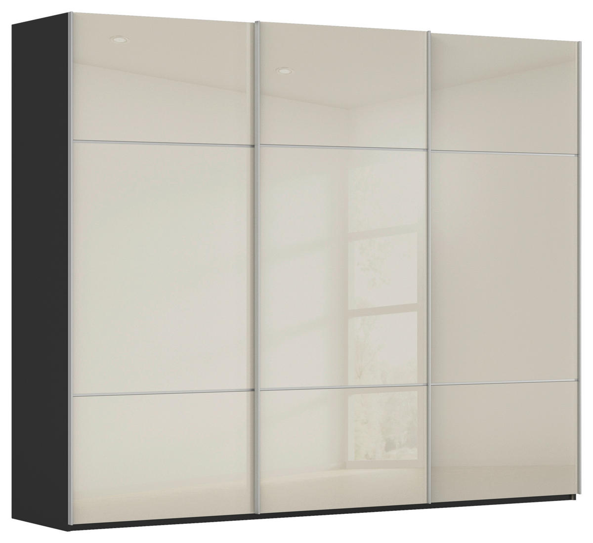 SCHWEBETÜRENSCHRANK  in Schwarz, Champagner  - Champagner/Alufarben, KONVENTIONELL, Glas/Holzwerkstoff (271/223/68cm) - Novel