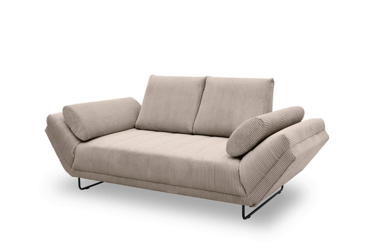 SCHLAFSOFA in Cord, Mikrofaser Taupe  - Taupe/Schwarz, Design, Textil/Metall (210/95/97cm) - MID.YOU