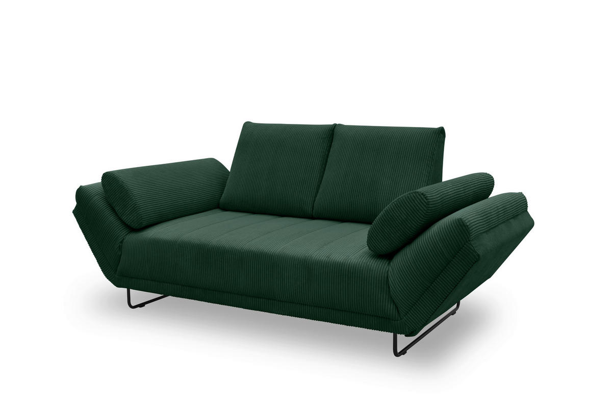 SCHLAFSOFA in Cord, Mikrofaser Dunkelgrün  - Dunkelgrün/Schwarz, Design, Textil/Metall (210/95/97cm) - MID.YOU