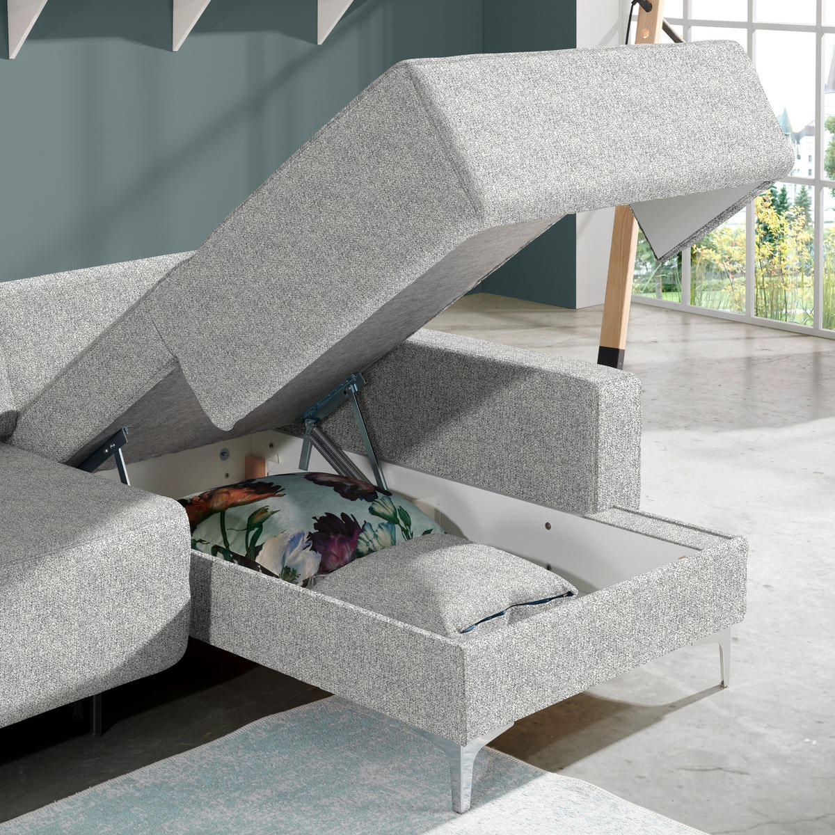 ECKSOFA  in Mikrovelours Naturfarben  248/160 cm  - Alufarben/Naturfarben, Design, Textil/Metall (248/160cm) - Sedda