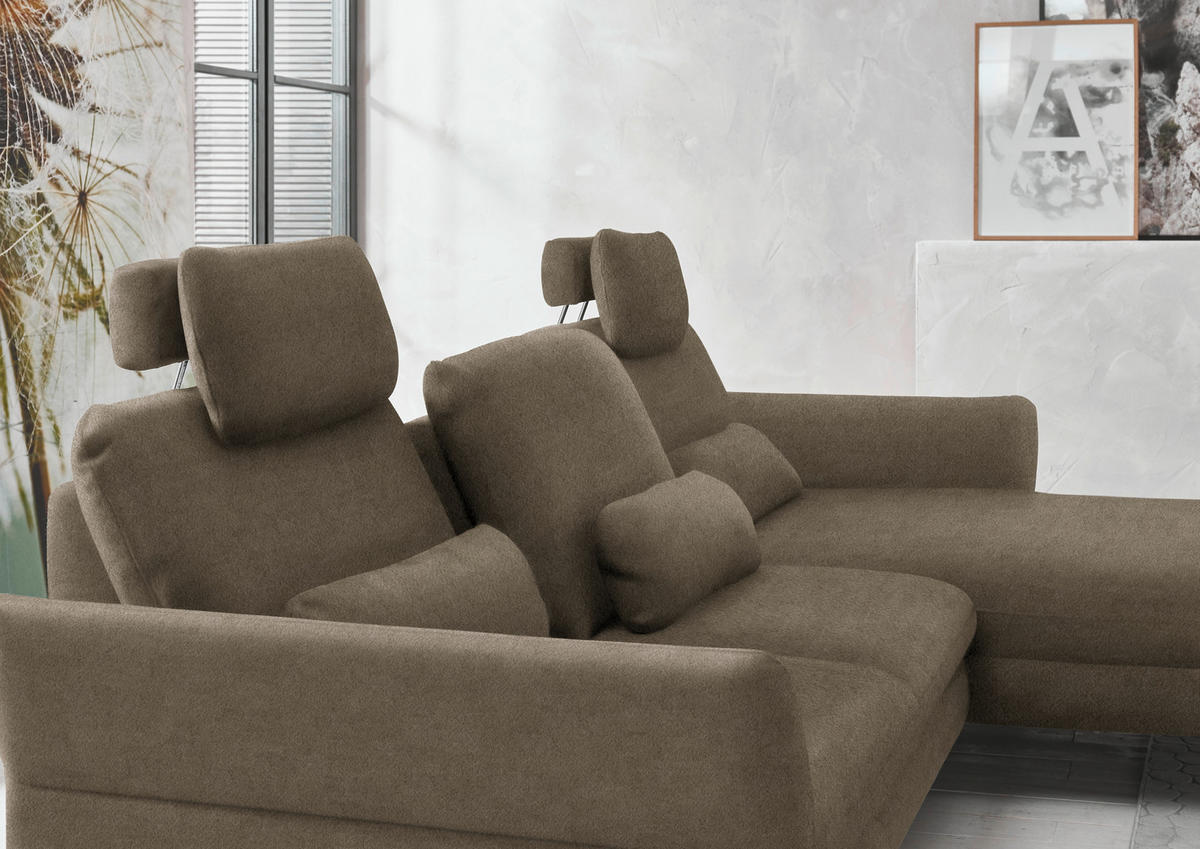 ECKSOFA in Velours Graubraun  - Graubraun/Schwarz, Design, Textil/Metall (306/179cm) - Beldomo System