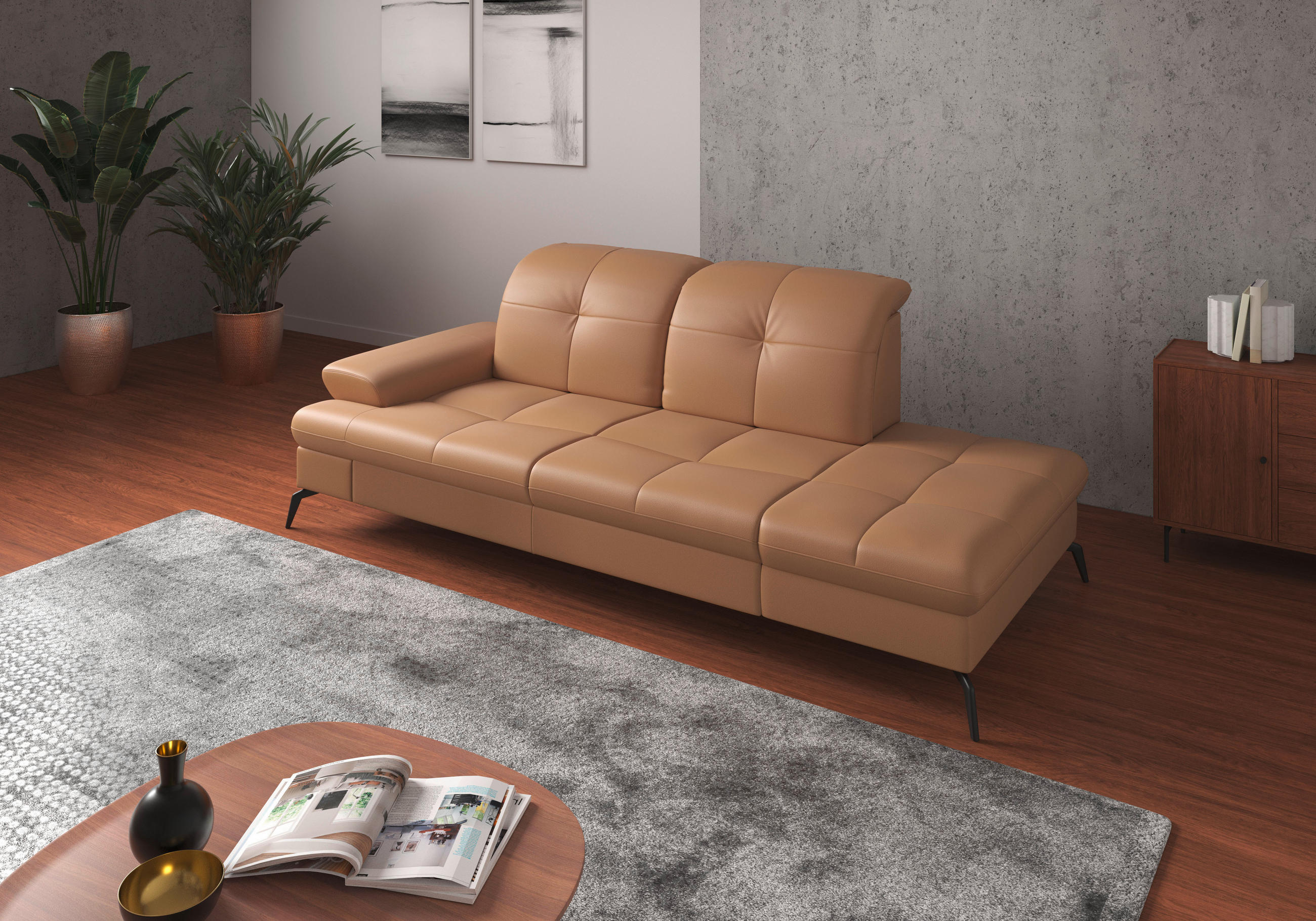 RÉCAMIERE in Echtleder Cappuccino - Schwarz/Cappuccino, Konventionell, Leder/Metall (231/90/122cm) - Sit & More