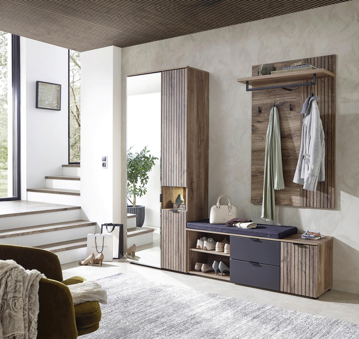 GARDEROBENBANK 134/51/38 cm  - Eichefarben/Anthrazit, Modern, Holzwerkstoff/Kunststoff (134/51/38cm) - MID.YOU