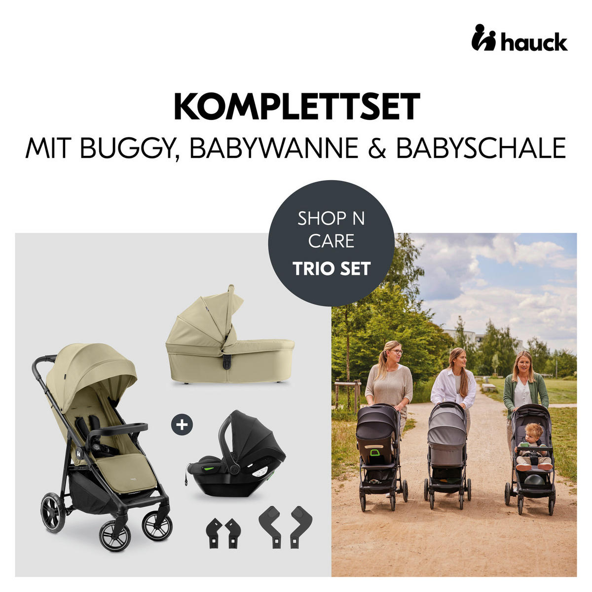 KINDERWAGENSET  Shop N Care Trio Set  Olive  - Olivgrün, Basics, Kunststoff/Textil (52/110/91cm) - Hauck