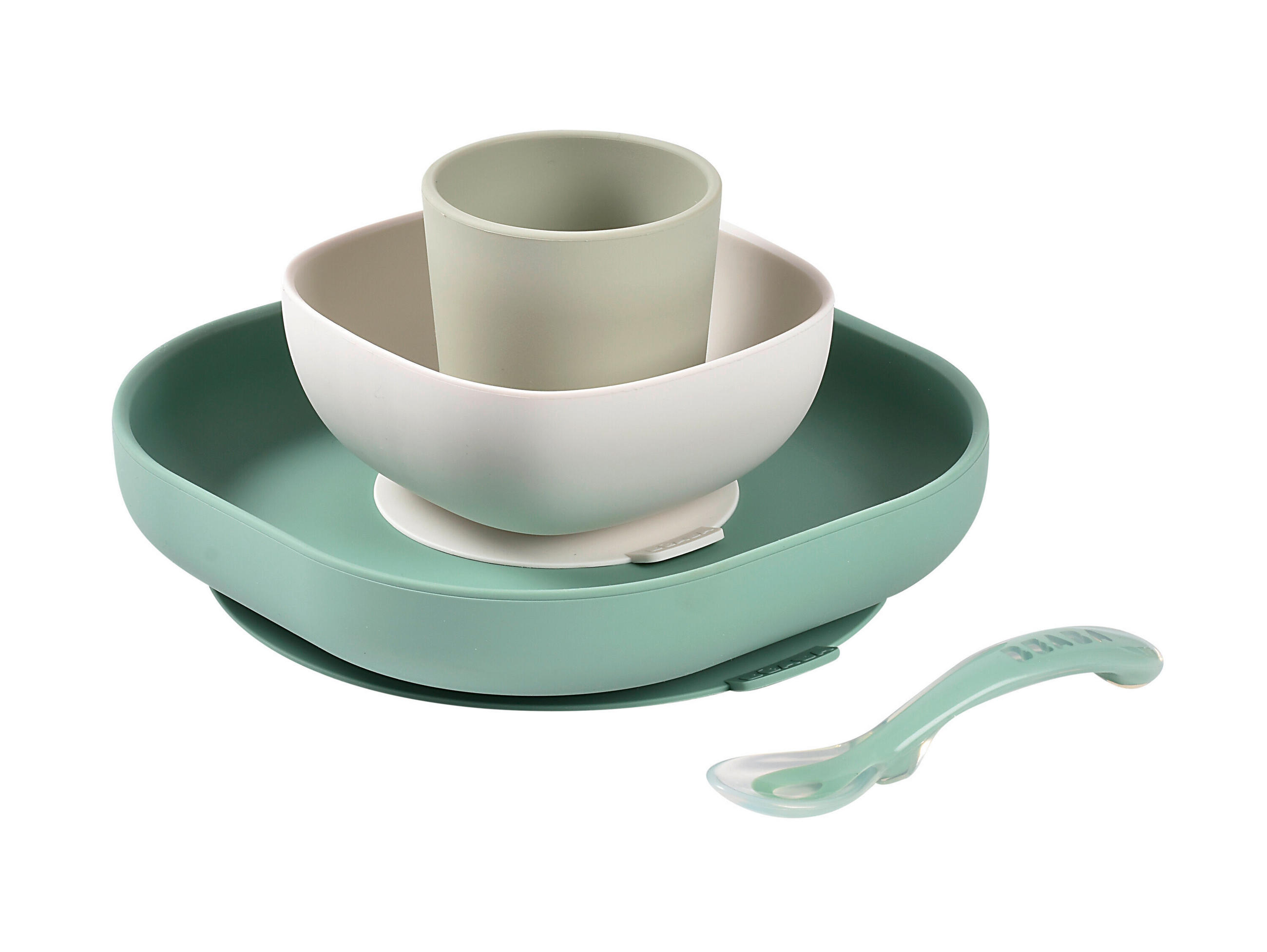 ESSSET  - Salbeigrün/Weiß, Basics, Kunststoff (18/18/4cm) - Beaba