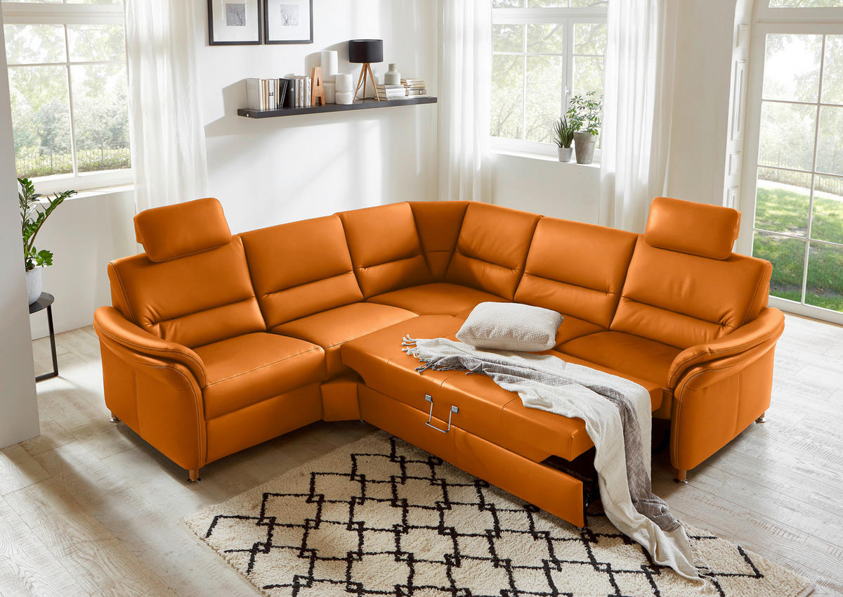 ECKSOFA in Echtleder Orange  - Eichefarben/Beige, Konventionell, Leder/Holz (262/262cm) - Beldomo Premium
