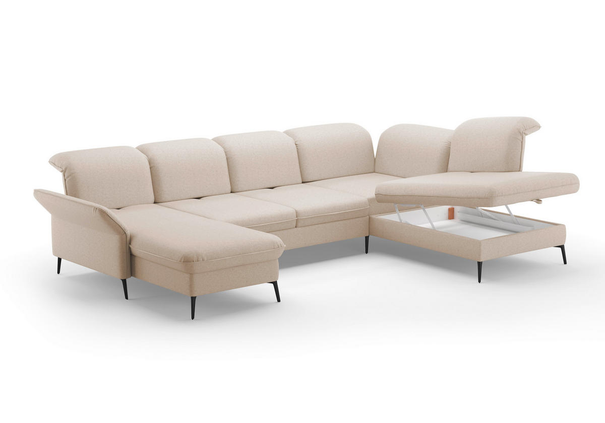 WOHNLANDSCHAFT Creme Flachgewebe  - Creme/Schwarz, KONVENTIONELL, Textil/Metall (198/359/231cm) - Sit & More