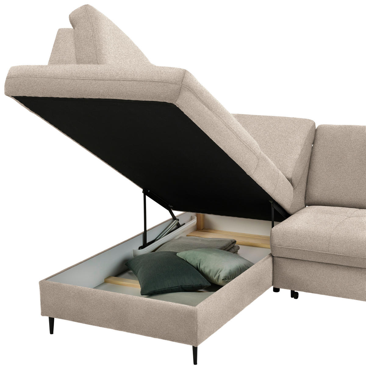 ECKSOFA in Chenille Beige  - Beige/Schwarz, Modern, Holz/Textil (184/241cm) - Carryhome