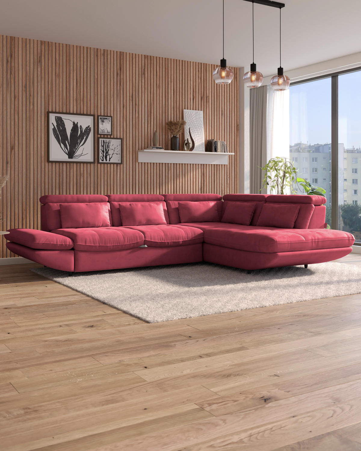WOHNLANDSCHAFT Koralle Mikrofaser  - Koralle/Schwarz, MODERN, Kunststoff/Textil (311/233cm) - MID.YOU