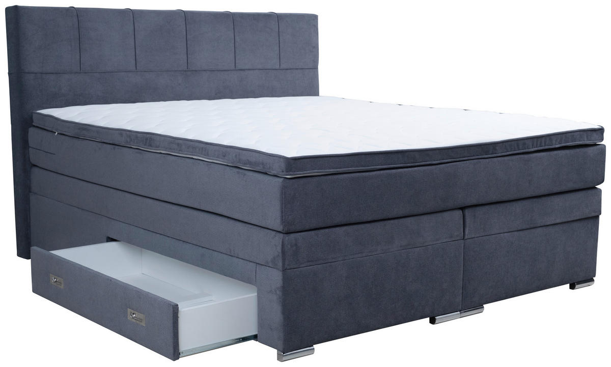 BOXSPRINGBETT 180/200 cm  in Dunkelgrau  - Chromfarben/Dunkelgrau, Design, Holz/Holzwerkstoff (180/200cm) - Boxxx