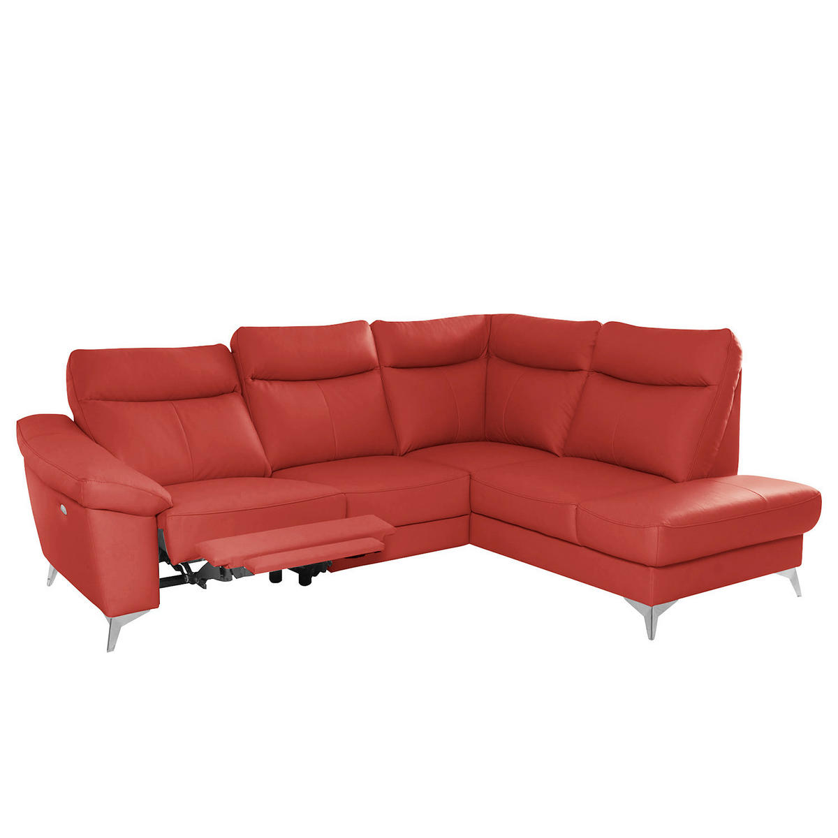 ECKSOFA Rot Echtleder Lederlook  - Chromfarben/Rot, Design, Leder/Textil (242/194cm) - Livetastic