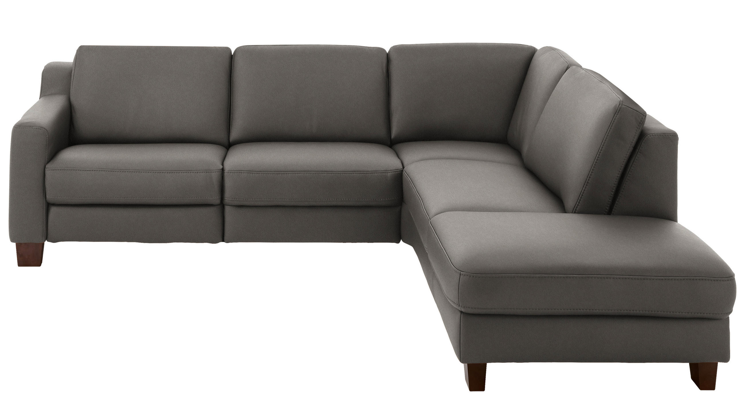 ECKSOFA in Echtleder Graubraun  - Eichefarben/Graubraun, Design, Leder/Holz (259/235cm) - Valdera