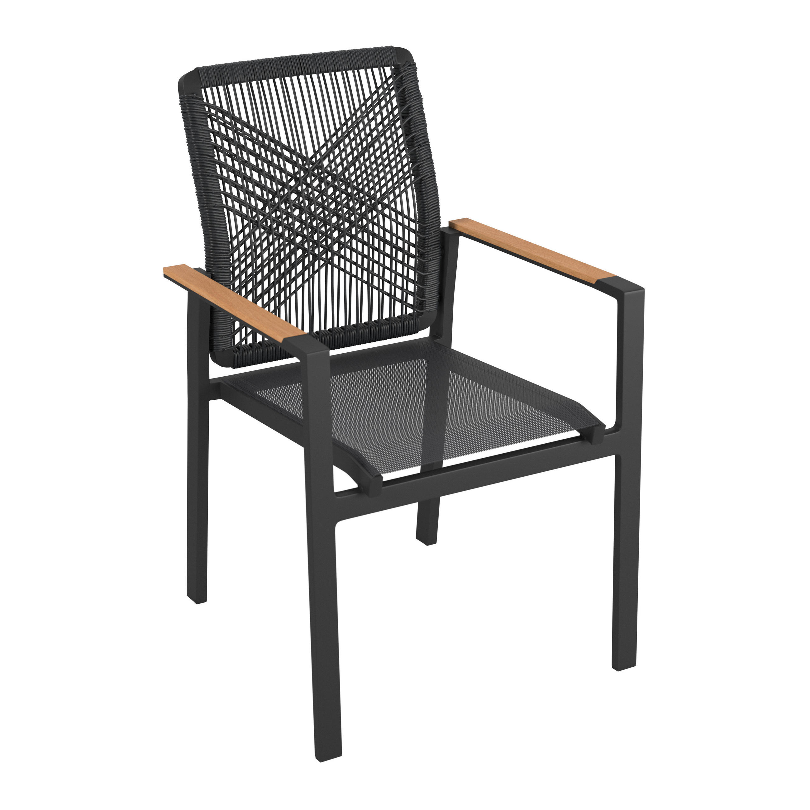 STAPELSESSEL in Holz, Metall, Kunststoff, Textil Dunkelgrau, Teakfarben  - Dunkelgrau/Teakfarben, ROMANTIK / LANDHAUS, Holz/Kunststoff (57/90/62cm) - Ambia Garden