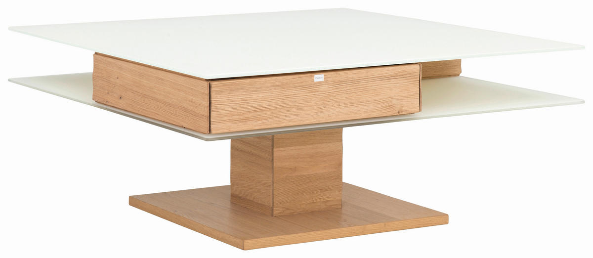 COUCHTISCH in Glas, Holzwerkstoff 90/90/43 cm  - Eichefarben/Weiß, Design, Glas/Holzwerkstoff (90/90/43cm) - Voglauer