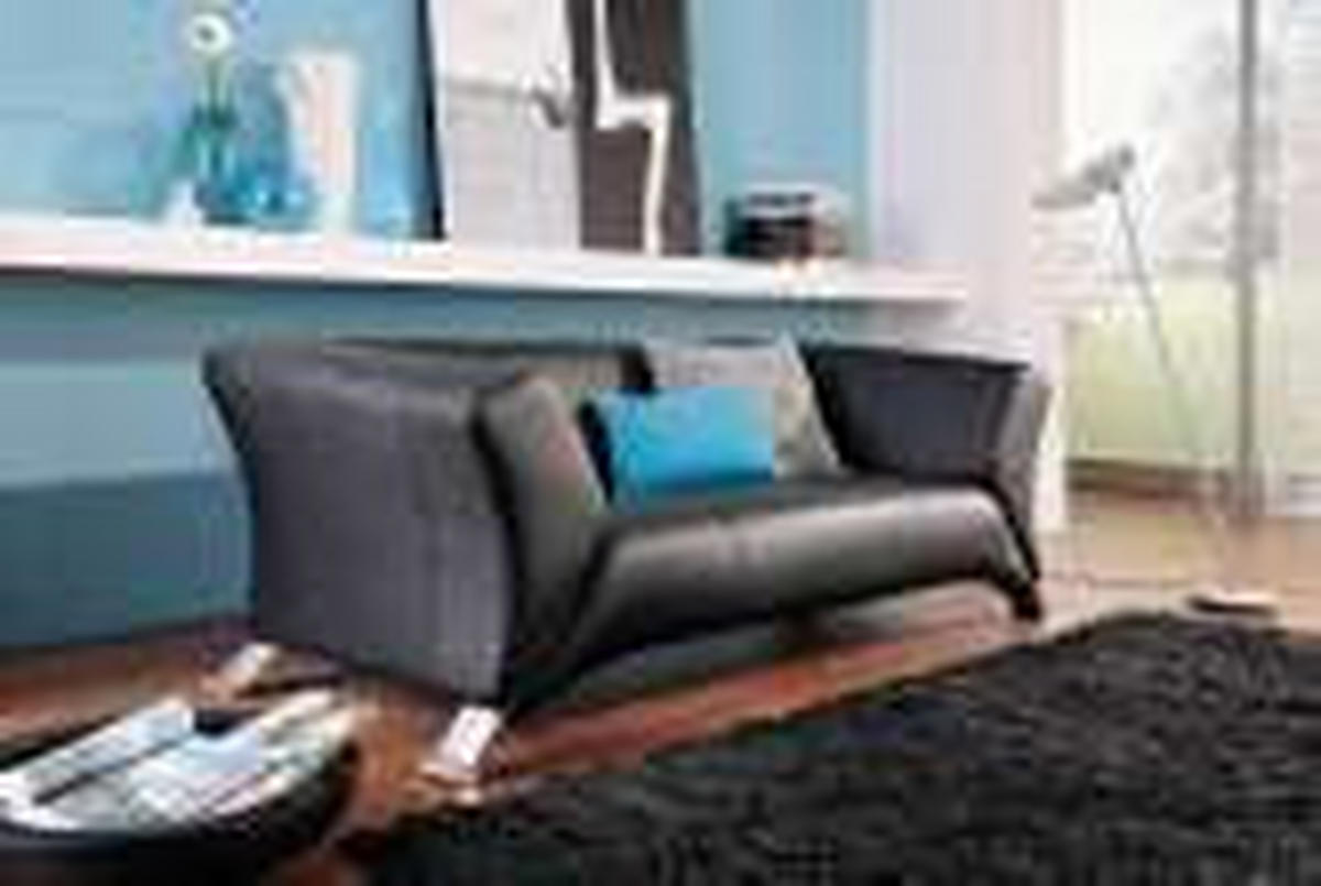 DREISITZER-SOFA Schwarz Echtleder  - Alufarben/Schwarz, Design, Leder/Metall (210/73/91cm) - Rolf Benz
