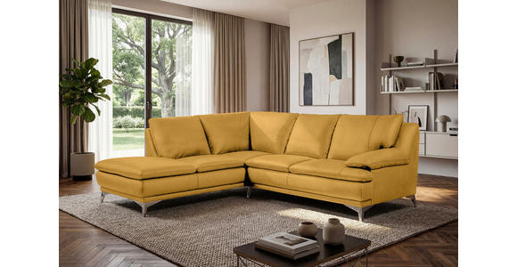 ECKSOFA Senfgelb Echtleder  - Chromfarben/Senfgelb, Design, Leder/Metall (224/252cm) - Novel