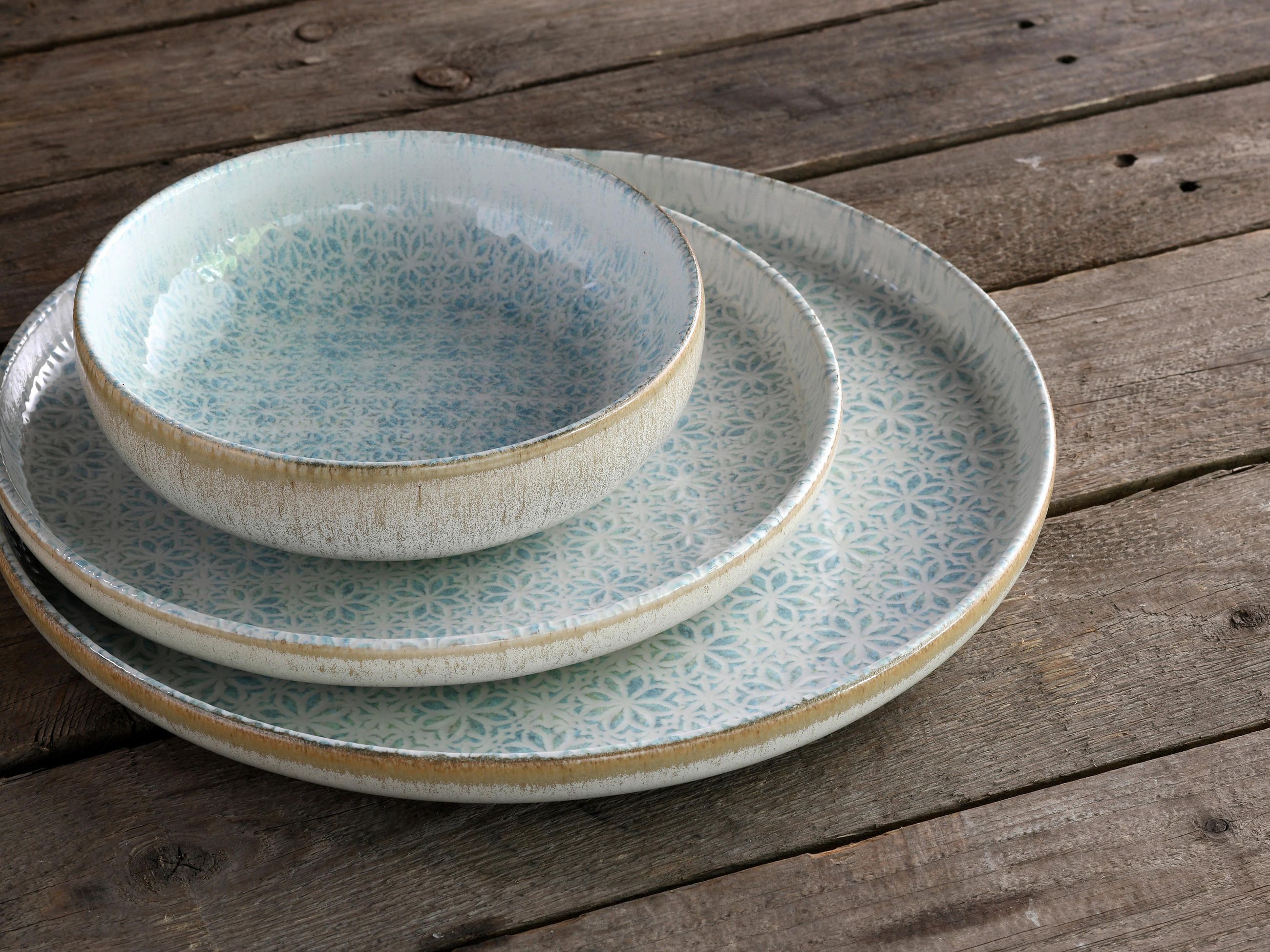 TAFELSERVICE Creme, Hellblau 12-teilig Uno Emiliana  - Creme/Hellblau, Basics, Keramik - Creatable